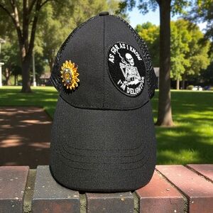 Upcycled Women's Black Trucker Hat With Pony Tail Opening